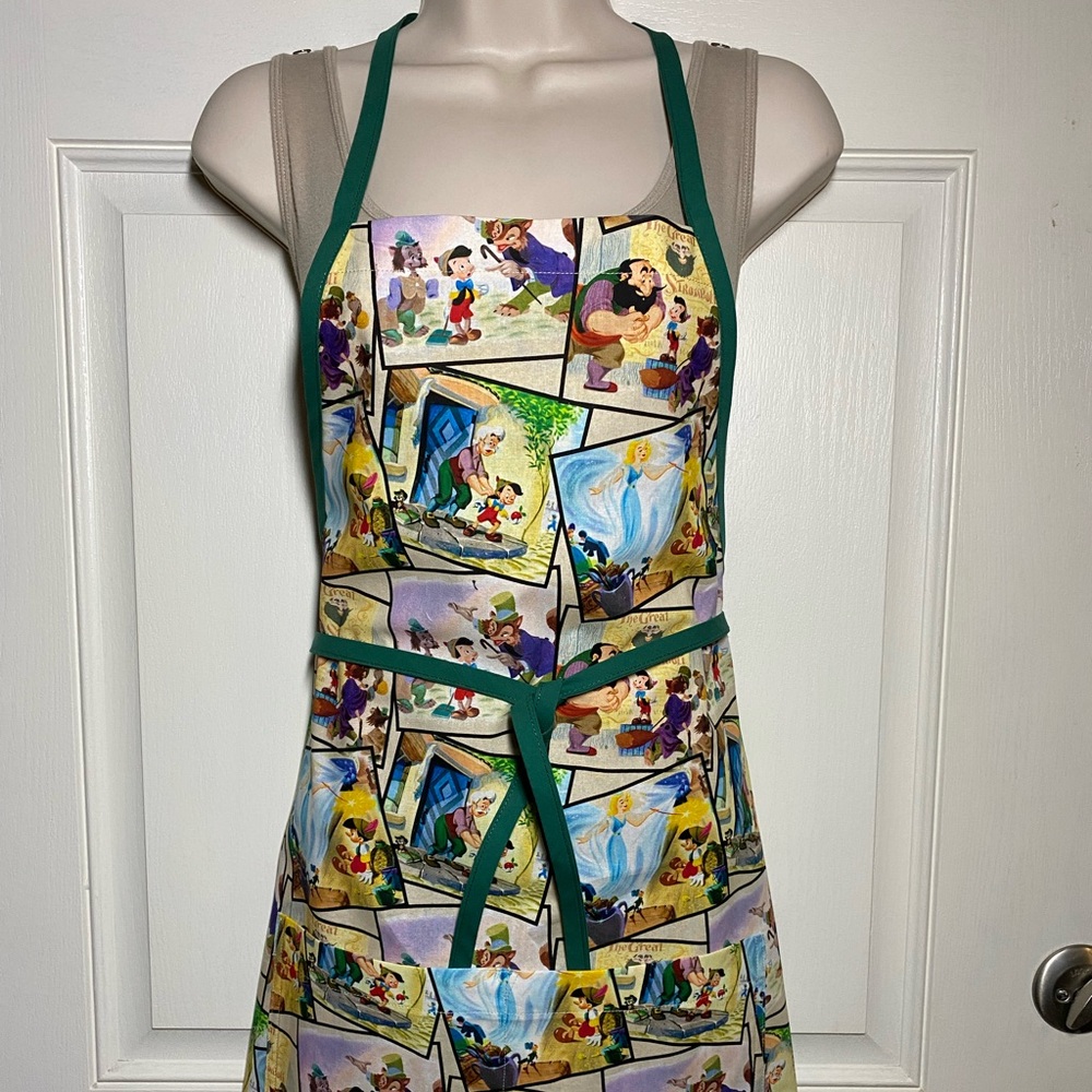 100% Custom Made Disney Pinocchio Apron Narrow Front With 2 Section Front Pocket
